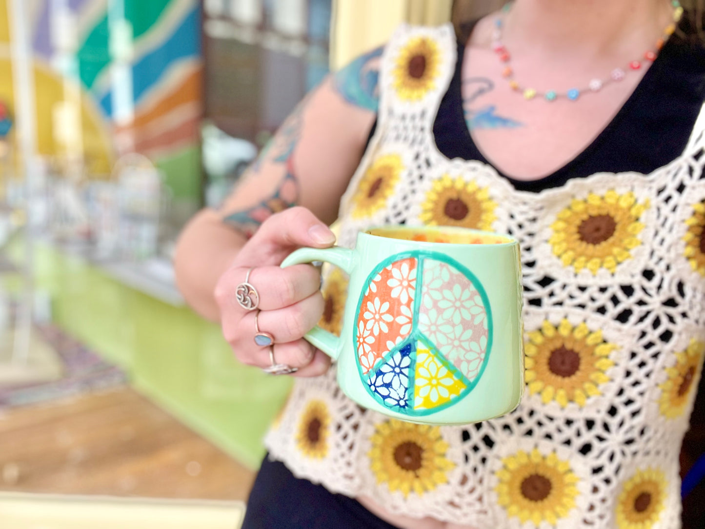 Quilted Peace Sign Mug