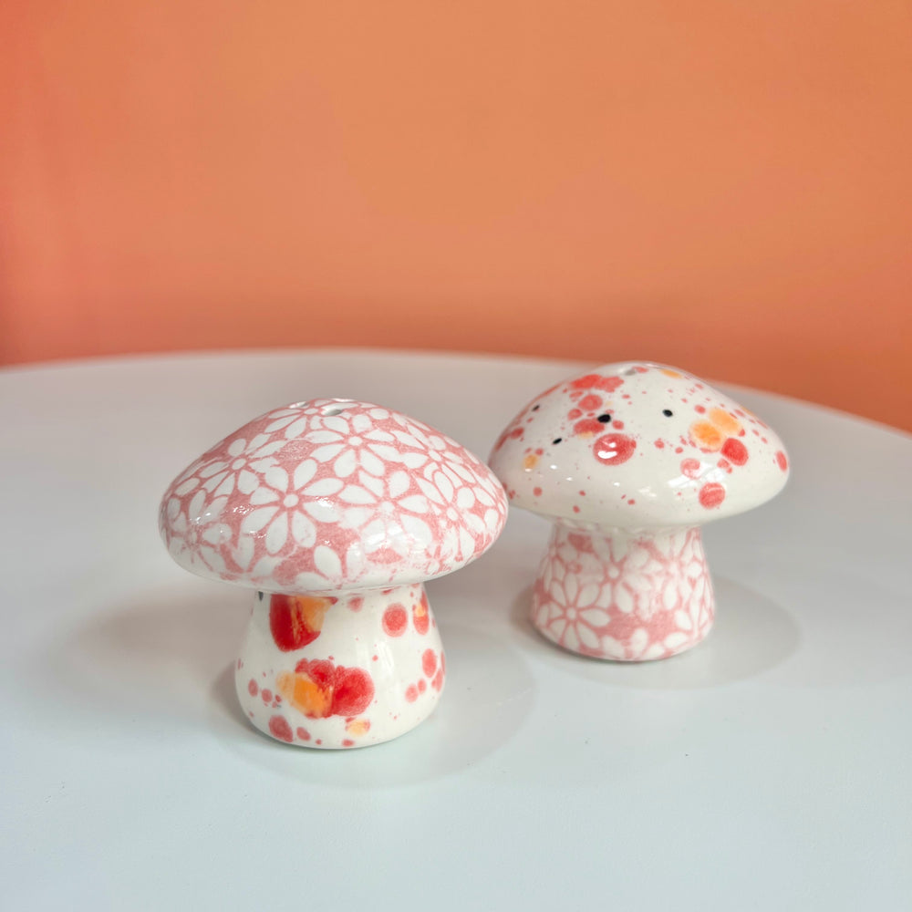 Pink Daisy Mushroom Salt and Pepper shakers