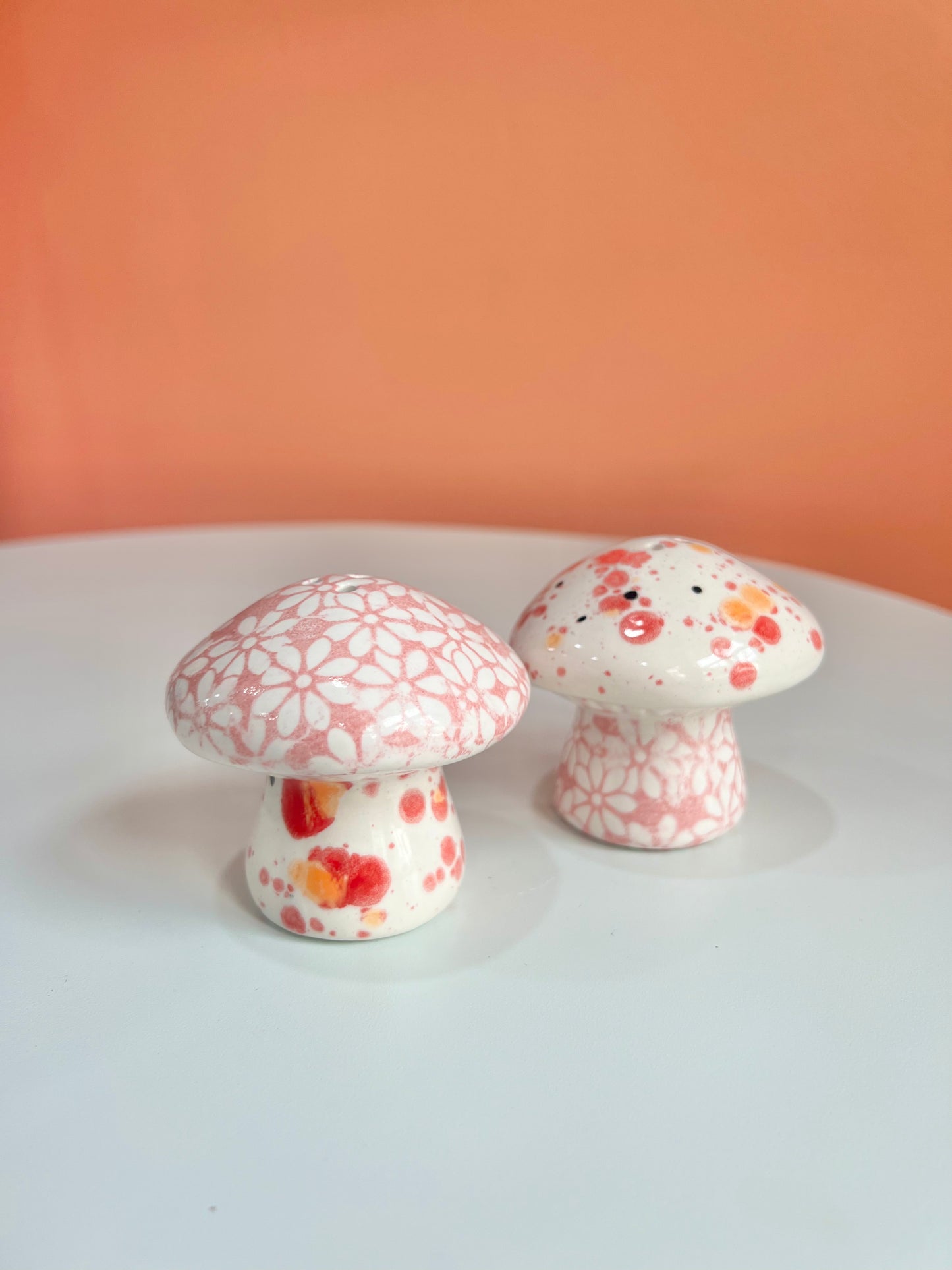 Pink Daisy Mushroom Salt and Pepper shakers