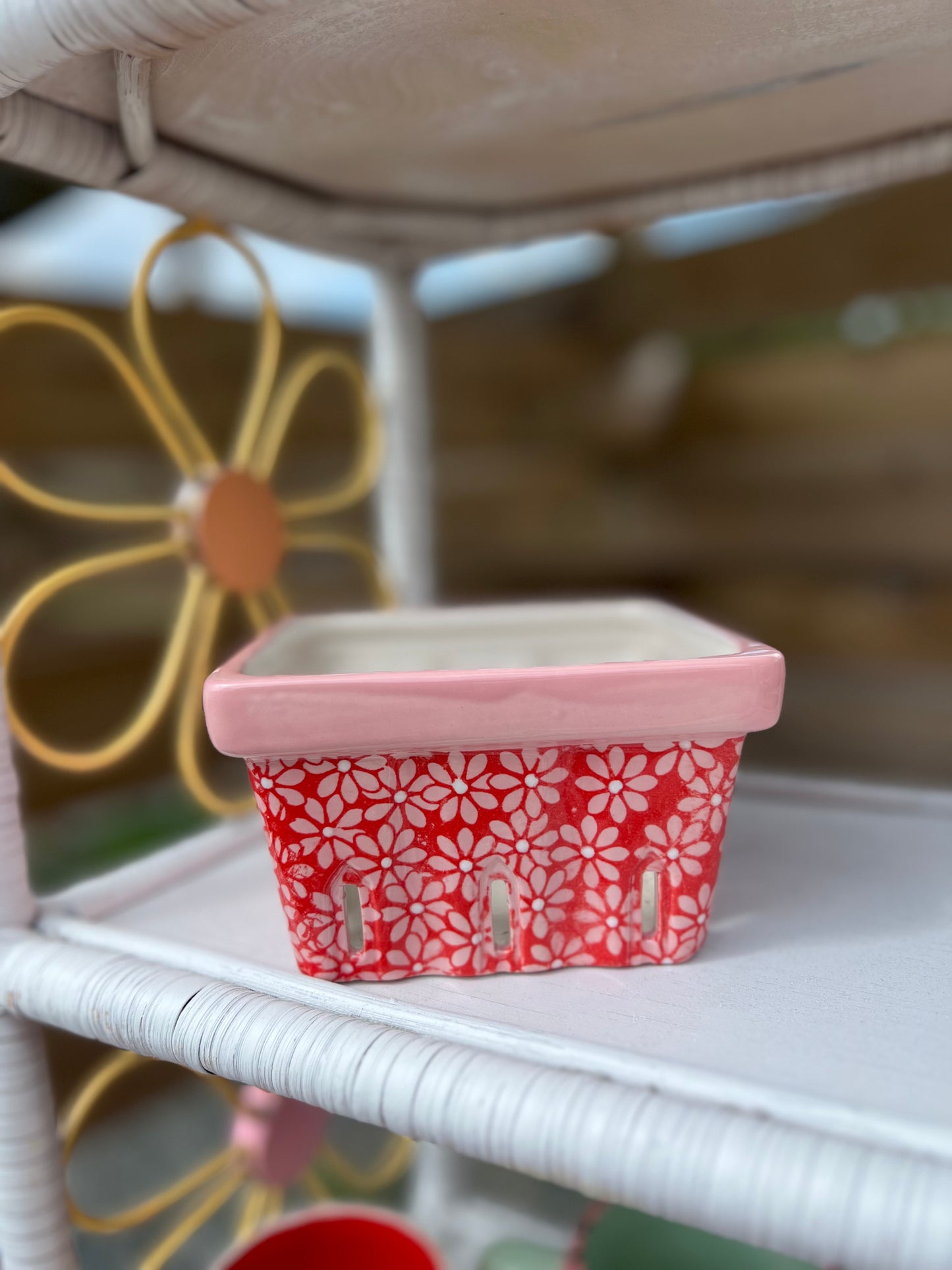 Red and Pink Floral Berry Basket